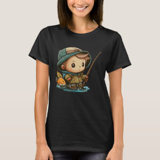The Young Angler Cute Little Boy with Fishing Pole T Shirt