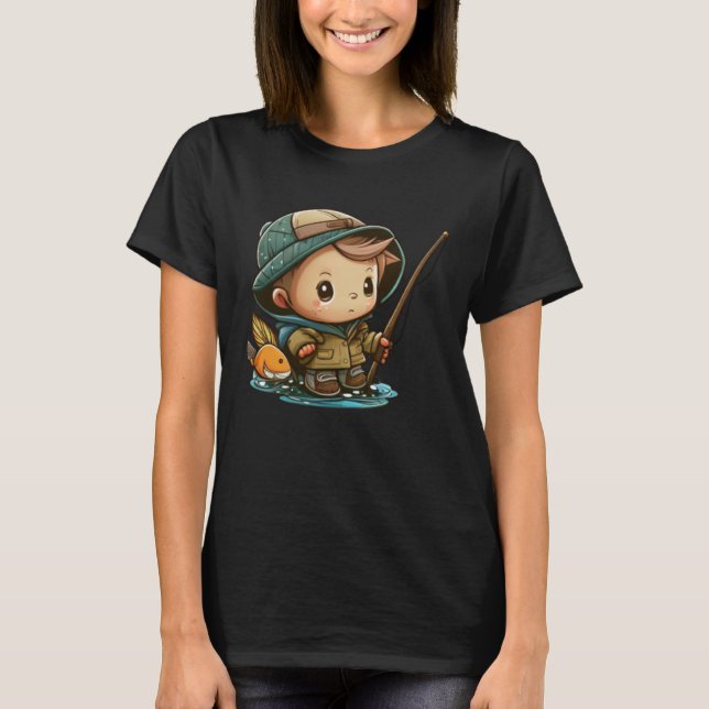 The Young Angler Cute Little Boy with Fishing Pole T Shirt (Framsida)