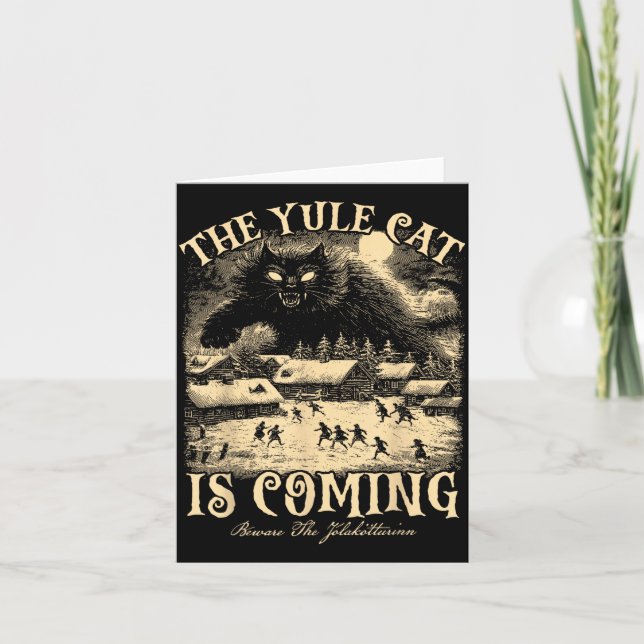 The Yule Cat Is Coming Gothic Christmas Winter Sol Kort (Framsida)