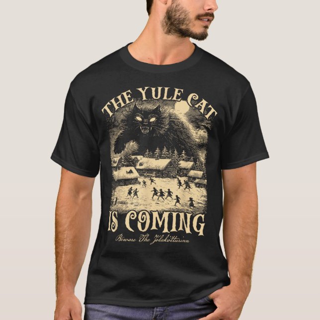 The Yule Cat Is Coming Gothic Christmas Winter Sol T Shirt (Framsida)