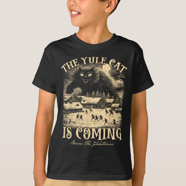 The Yule Cat Is Coming Gothic Christmas Winter Sol T Shirt (Framsida)