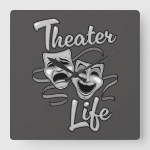 Theater Life Comedy och Tragedy Masks Fyrkantig Klocka