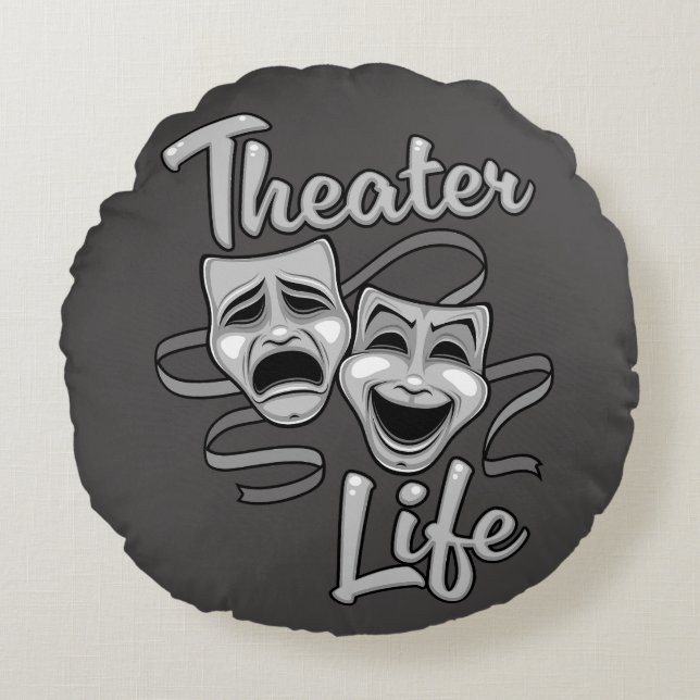 Theater Life Comedy och Tragedy Masks Rund Kudde (Framsidan)