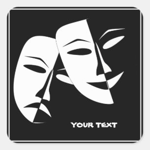 Theater Mask Comedy Tragedy Black White Anpassning Fyrkantigt Klistermärke