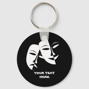 Theater Mask Comedy Tragedy Black White Anpassning Nyckelring