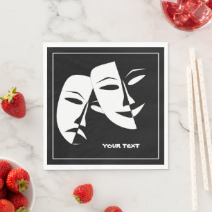 Theater Mask Comedy Tragedy Black White Anpassning Pappersservett