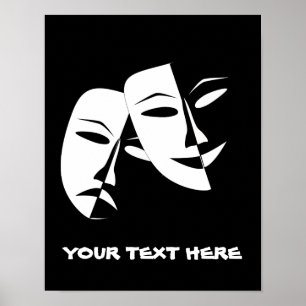 Theater Mask Comedy Tragedy Black White Anpassning Poster