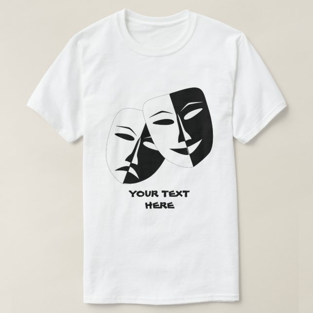 Theater Mask Comedy Tragedy Black White Anpassning T Shirt (Design framsida)