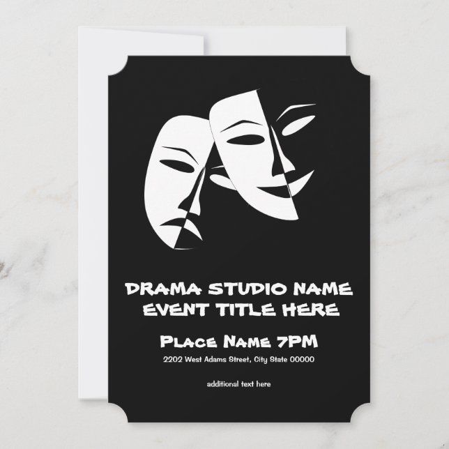 Theater Mask Comedy Tragedy Black White-händelse Inbjudningar (Framsida)