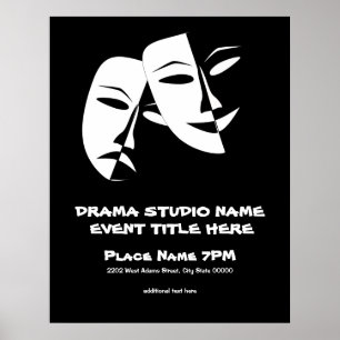 Theater Mask Comedy Tragedy Black White-händelse Poster