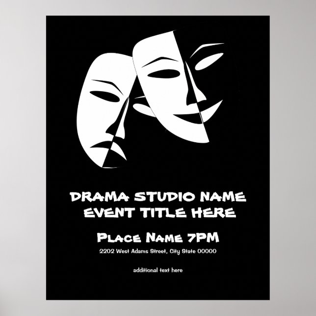 Theater Mask Comedy Tragedy Black White-händelse Poster (Framsidan)