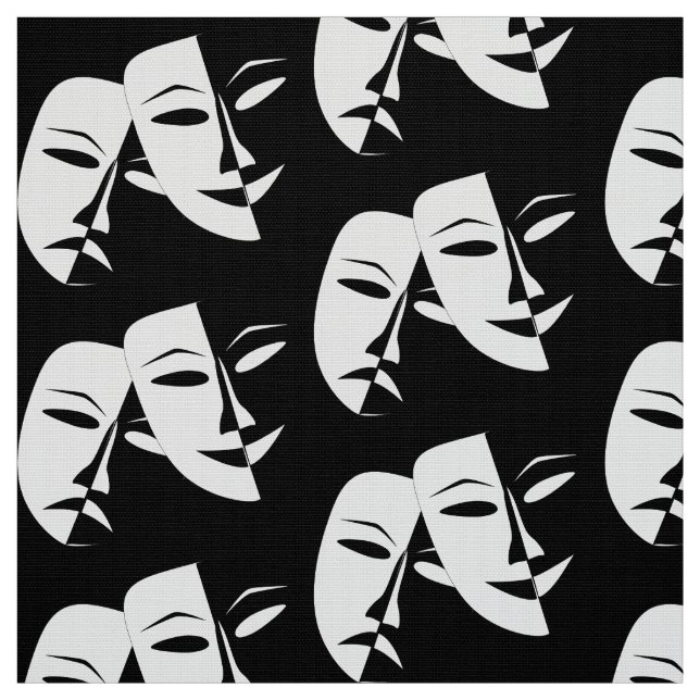 Theater Mask Comedy Tragedy Black Whitw Tyg (Provkarta)
