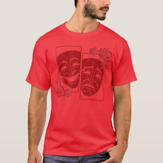 Theater Mask Drama Comedy Soft Grunge Röd ros Ar T Shirt