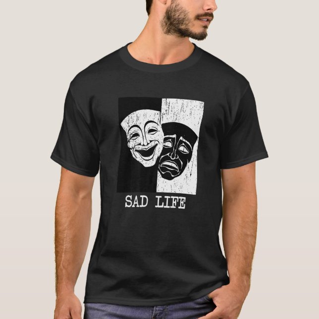Theater Mask Ledsen Life Drama Comedy och Tragedy  T Shirt (Framsida)