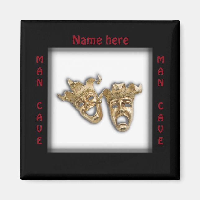 Theater Mask Man Cave Namn Magnet (Framsidan)