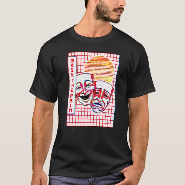 Theater Mask Vaporwave Aesthetic Drama Comedy och T Shirt (Framsida)