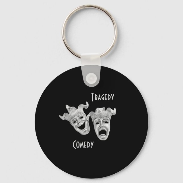 Theater Masks Comedy och Tragedy Black Nyckelring (Framsida)