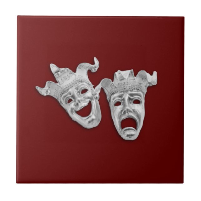 Theater Masks Comedy och Tragedy Kakelplatta (Framsidan)
