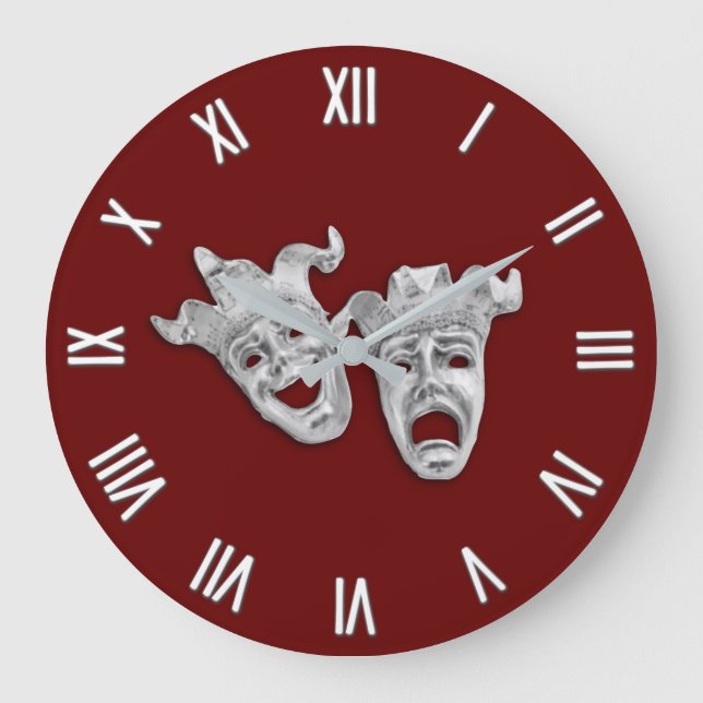 Theater Masks Comedy och Tragedy Stor Klocka (Framsida)
