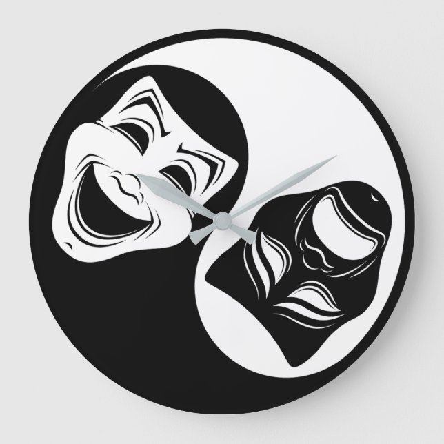 Theater Yin Yang Design - Comedy and Tragedy Masks Stor Klocka (Framsida)
