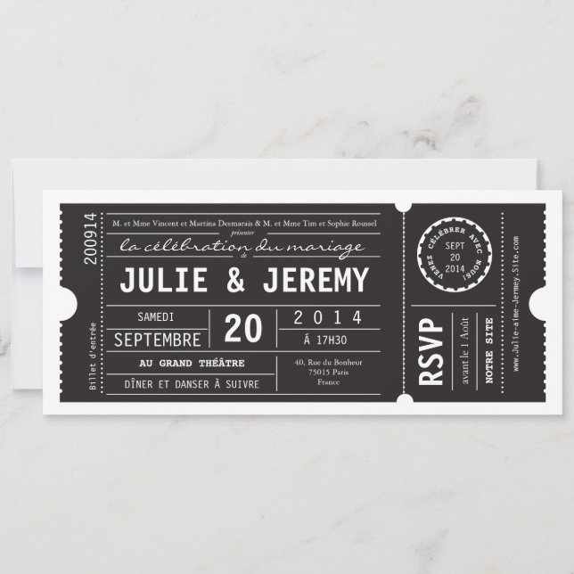 Théâtre inbjudan till mariage de billets (Framsida)