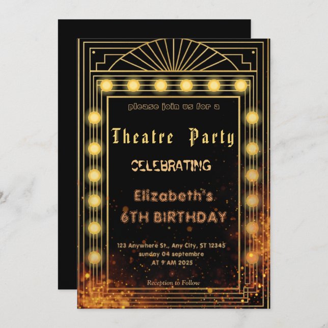 Theatre Marquee Party Invitation – Birthday invite Inbjudningar (Fram/baksida)