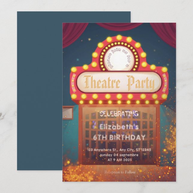 Theatre Marquee Party Invitation – Birthday invite Inbjudningar (Fram/baksida)