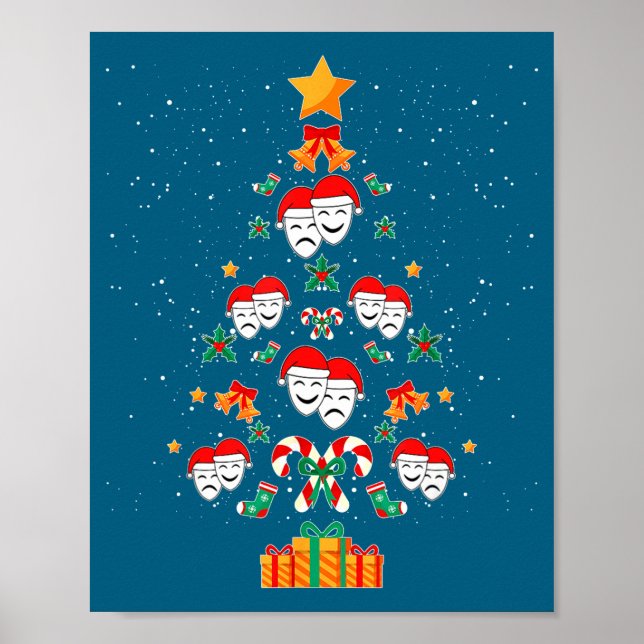 Theatre Masks Drama Actor Actress Christmas Tree X Poster (Framsidan)