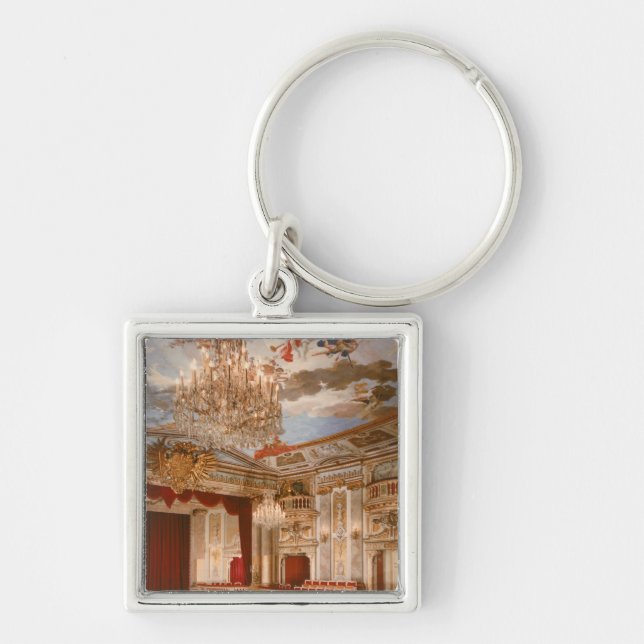 Theatren Fyrkantig Silverfärgad Nyckelring (Framsidan)