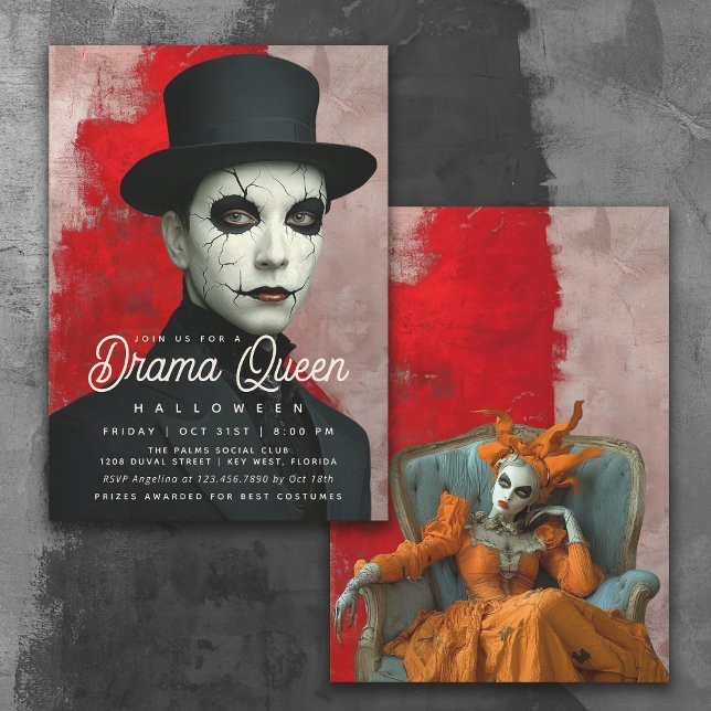 Theatrical Drama Queen Halloween Party Inbjudningar (Invitation available in both printed and instant download digital formats.)