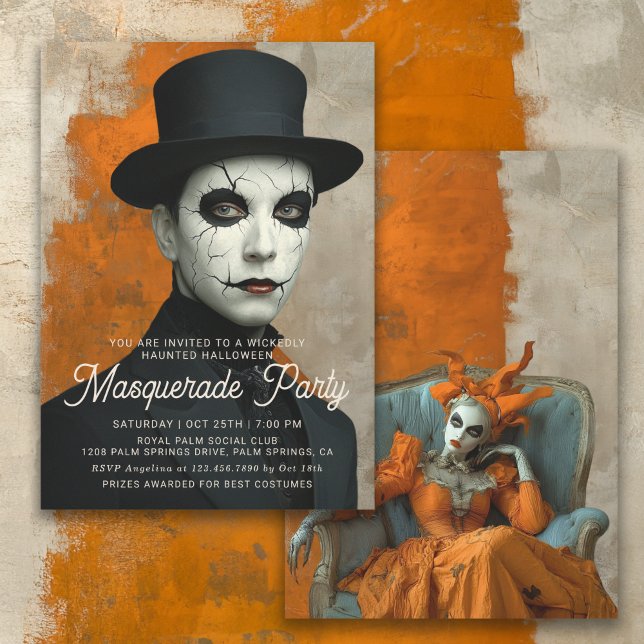 Theatrical Haunted Halloween MasqueraParty Inbjudningar (Invitation available in both printed and instant download digital formats.)