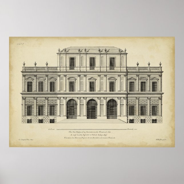 Theatrical Stil Façade av Colen Campbell Poster (Framsidan)