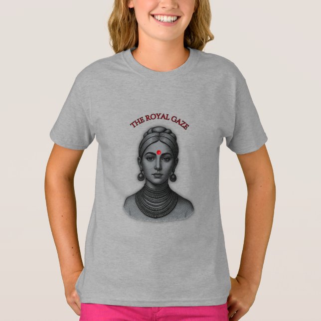 Thee Royal Gaze - Indisk Drottning Linje Konst T Shirt (Framsida)