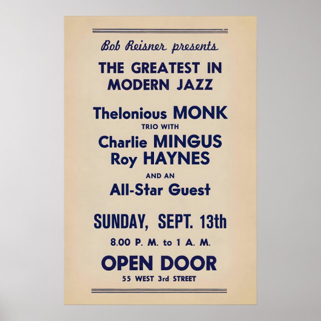 Thelonious Monk - Charlie Parker - Charles Mingus Poster (Framsidan)