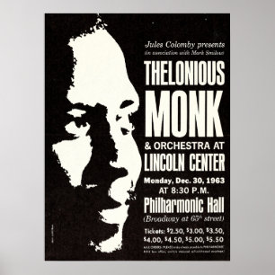 Thelonious Munk 1963 New York City Concert Poster