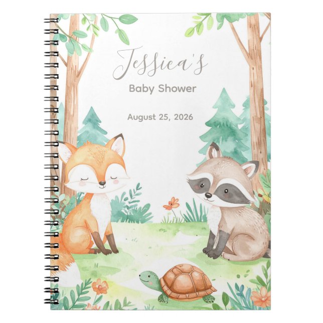 Theme Gift med Cute Woodland Baby Shower Anteckningsbok (Framsidan)