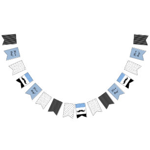 Themed blått för mustasch & svartbaby showerbane vimplar