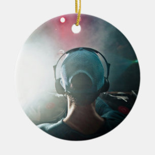 Themed Dj, beskådar bak Dj-bås med Turntables Julgransprydnad Keramik