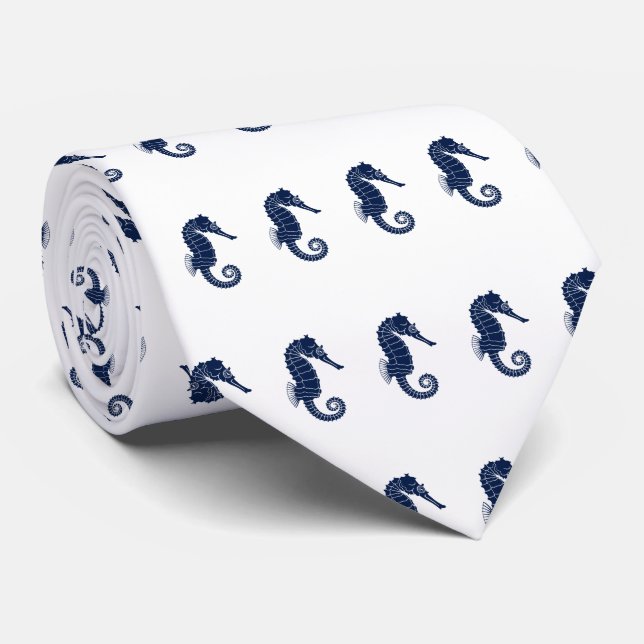 Themed marin för nautisk Seahorse på vit Slips (Rullad)