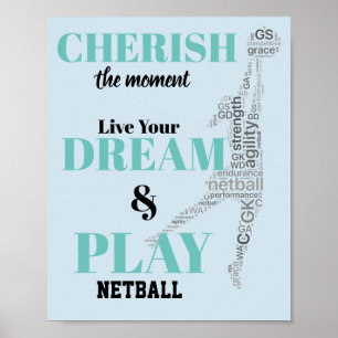 Themed Motivational Netballcitationstecken för Poster