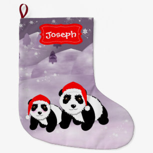 Themed Pandabjörnar för gullig jul Stor Julstrumpa