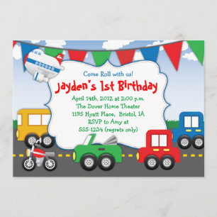 Themed partyinbjudan för färgrik transport inbjudningar