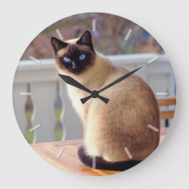 Themed sittande blått synad Siamese katt Stor Klocka