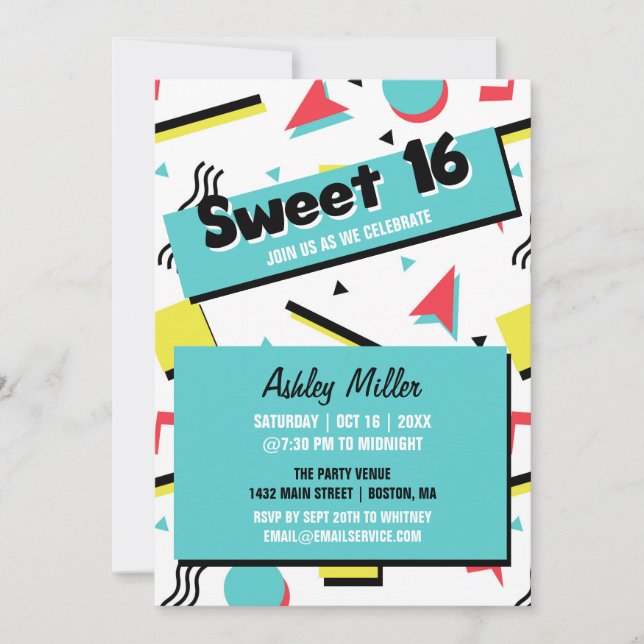 Themed sweet sixteen för Retro mönster90-tal Inbjudningar (Framsida)