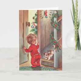 Themed vintagebarn- och valpjul helgkort
