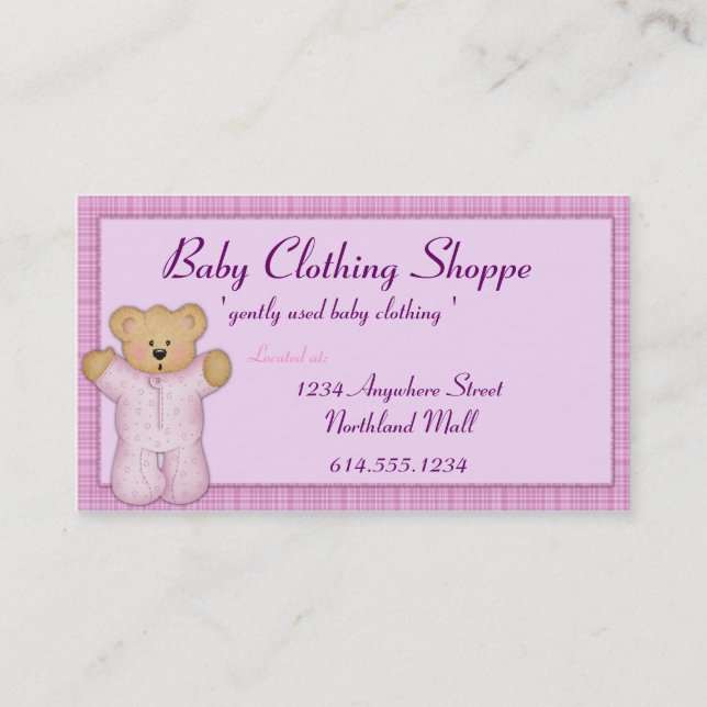 Themed visitkort för baby:: Rosa/purpurfärgad (Framsida)