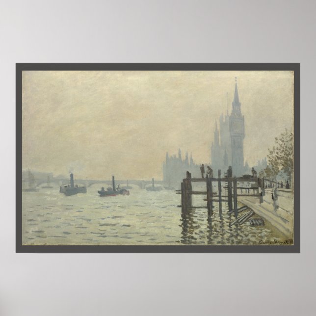 Themsen nedanför Westminster av Claude Monet Poster (Framsidan)