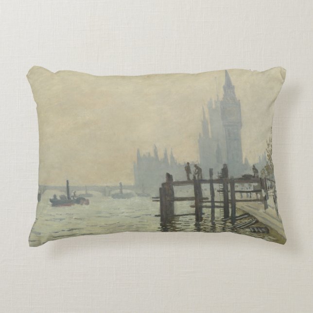 Themsen nedanför Westminster av Claude Monet Prydnadskudde (Framsidan)