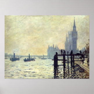 Themsen nedanför Westminster - Claude Monet Poster