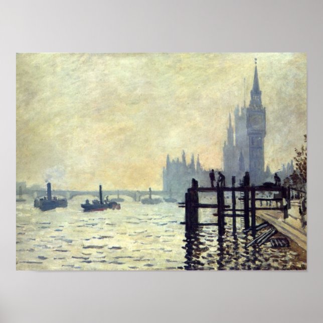 Themsen nedanför Westminster - Claude Monet Poster (Framsidan)